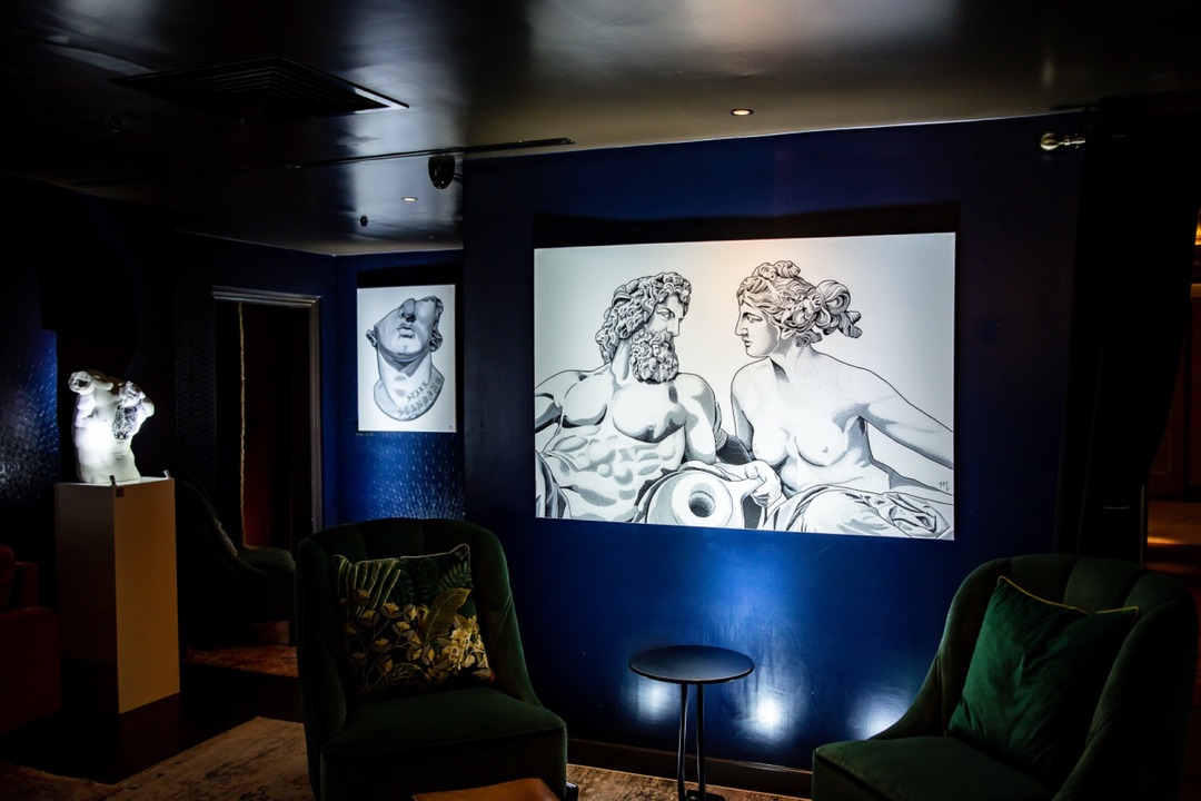 Matt Roe's Zeus and Aphrodite light-box artwork at The Other House